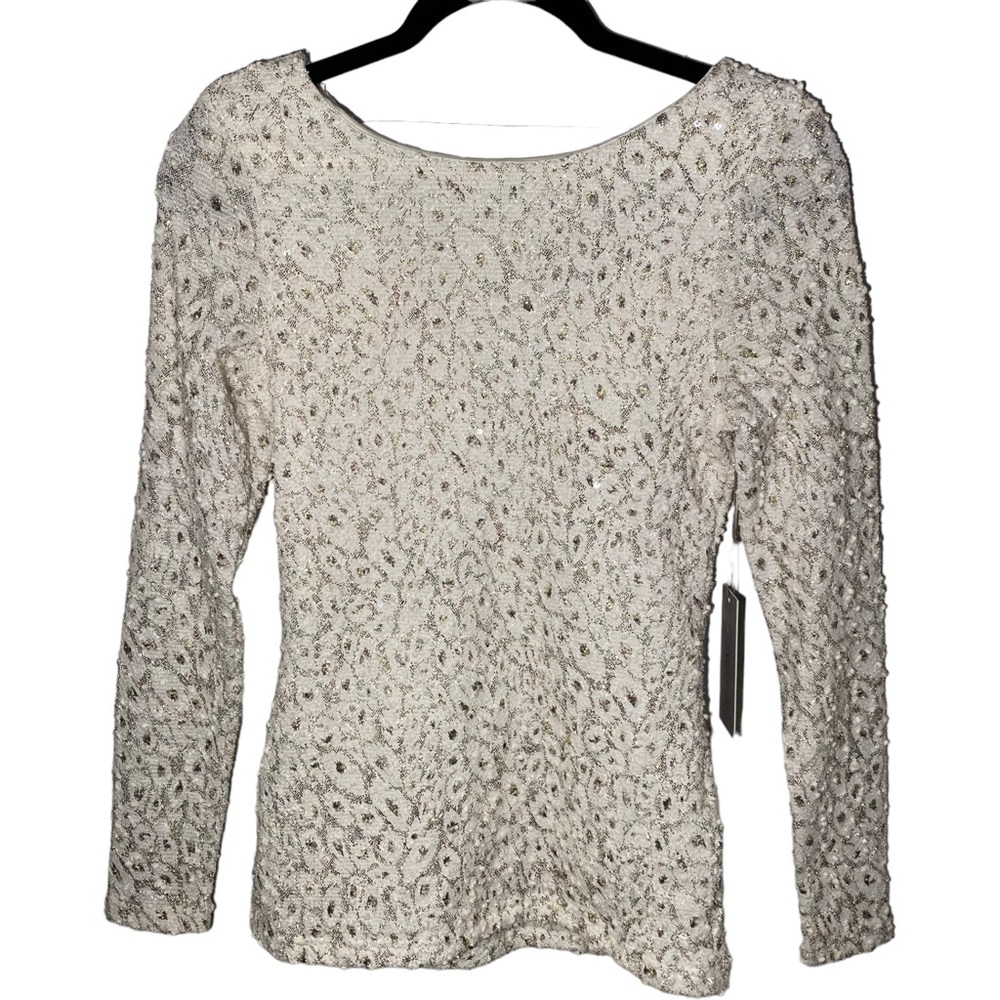 Jennifer Lopez Small Ivory Gold Sparkle Sequin Embellished Popcorn‎ Knit Top